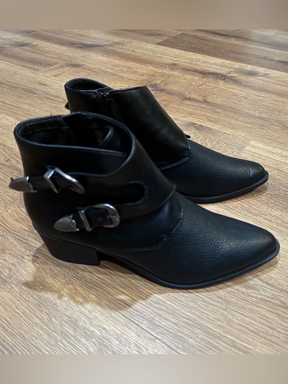 Express Black Women's Ankle Boots with Buckle Accent